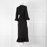 Ganni Black Crepe Frill Wrap Around Dress