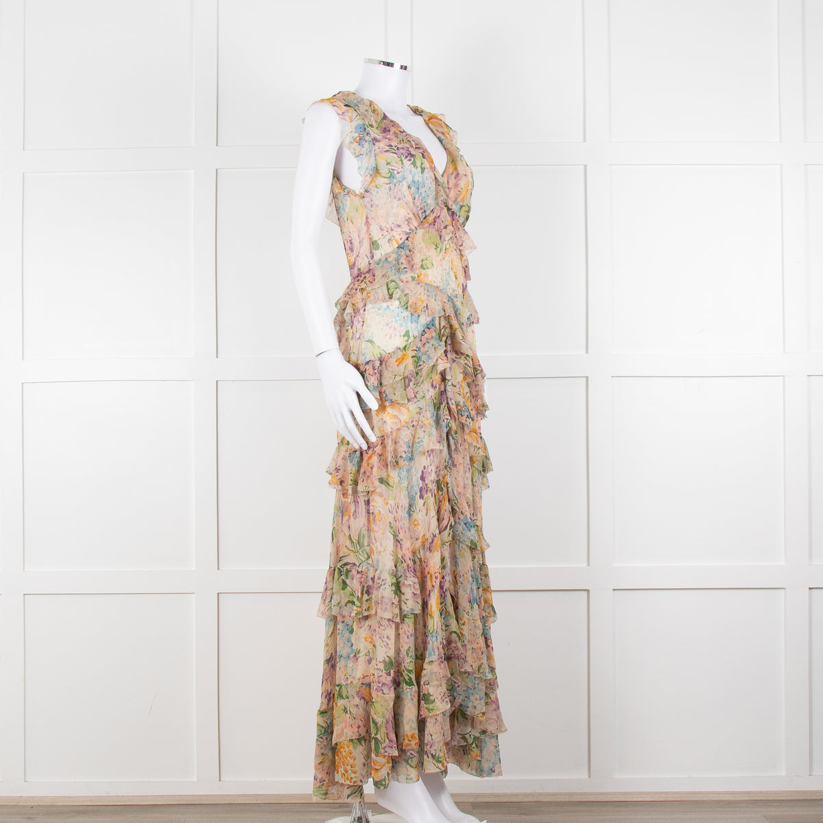 Zimmermann Multi Colour Flower Print Chiffon Sleeveless Maxi Dress