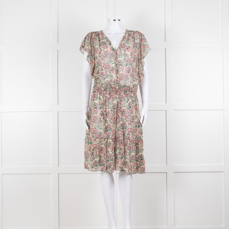 Vanessa Bruno Cream Green Red Floral Sleeveless Dress