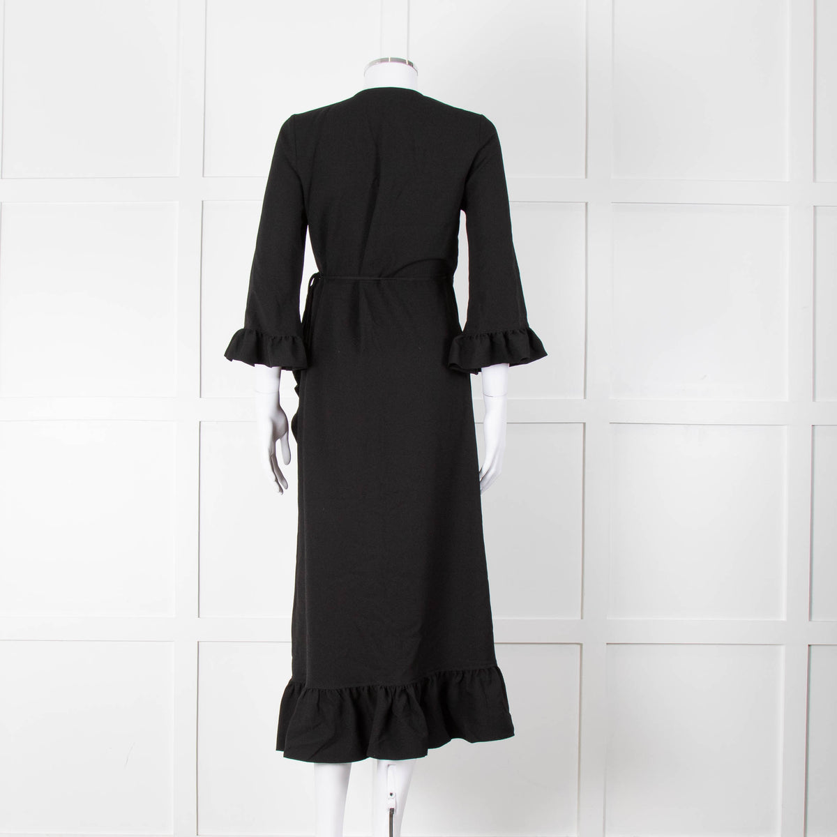 Ganni Black Crepe Frill Wrap Around Dress