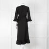 Ganni Black Crepe Frill Wrap Around Dress