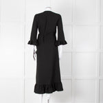Ganni Black Crepe Frill Wrap Around Dress