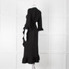 Ganni Black Crepe Frill Wrap Around Dress