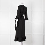 Ganni Black Crepe Frill Wrap Around Dress
