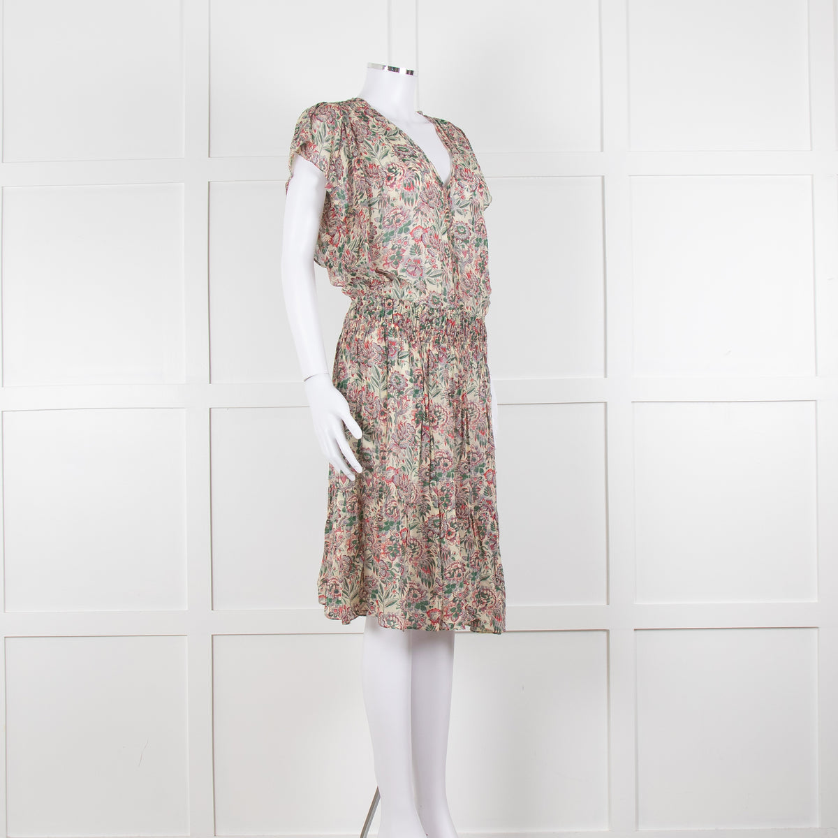 Vanessa Bruno Cream Green Red Floral Sleeveless Dress