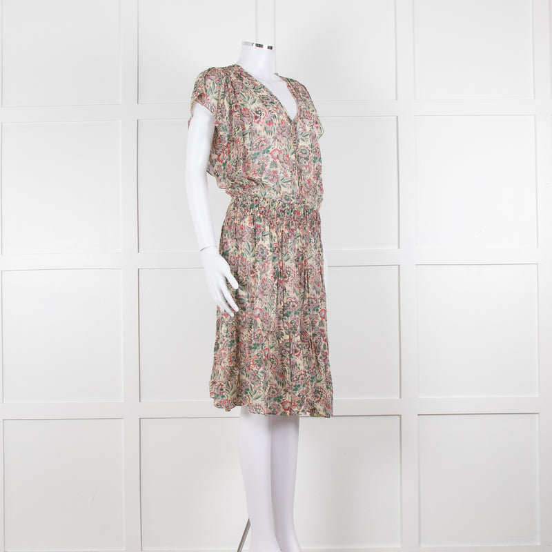 Vanessa Bruno Cream Green Red Floral Sleeveless Dress