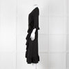 Ganni Black Crepe Frill Wrap Around Dress
