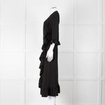 Ganni Black Crepe Frill Wrap Around Dress