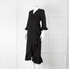 Ganni Black Crepe Frill Wrap Around Dress