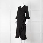Ganni Black Crepe Frill Wrap Around Dress