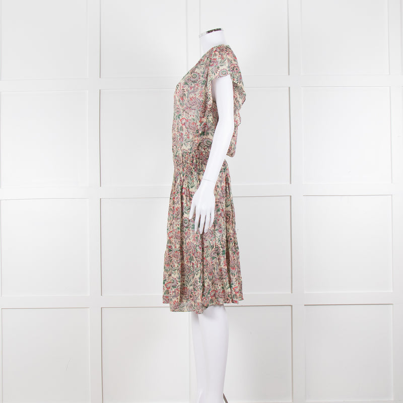 Vanessa Bruno Cream Green Red Floral Sleeveless Dress