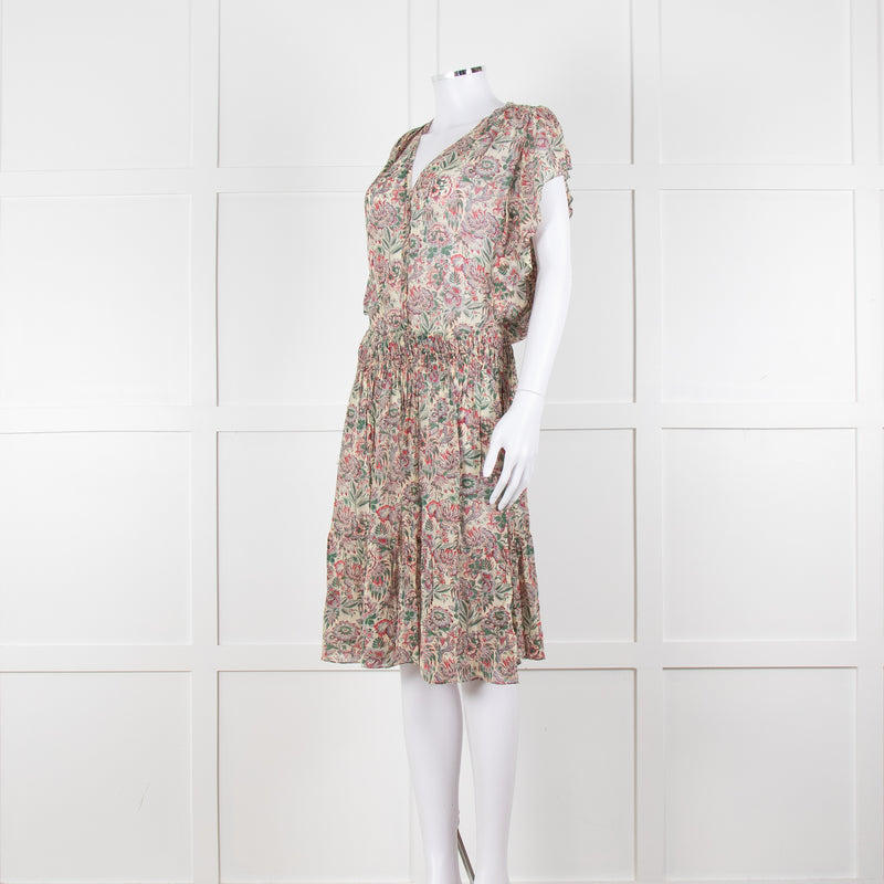 Vanessa Bruno Cream Green Red Floral Sleeveless Dress