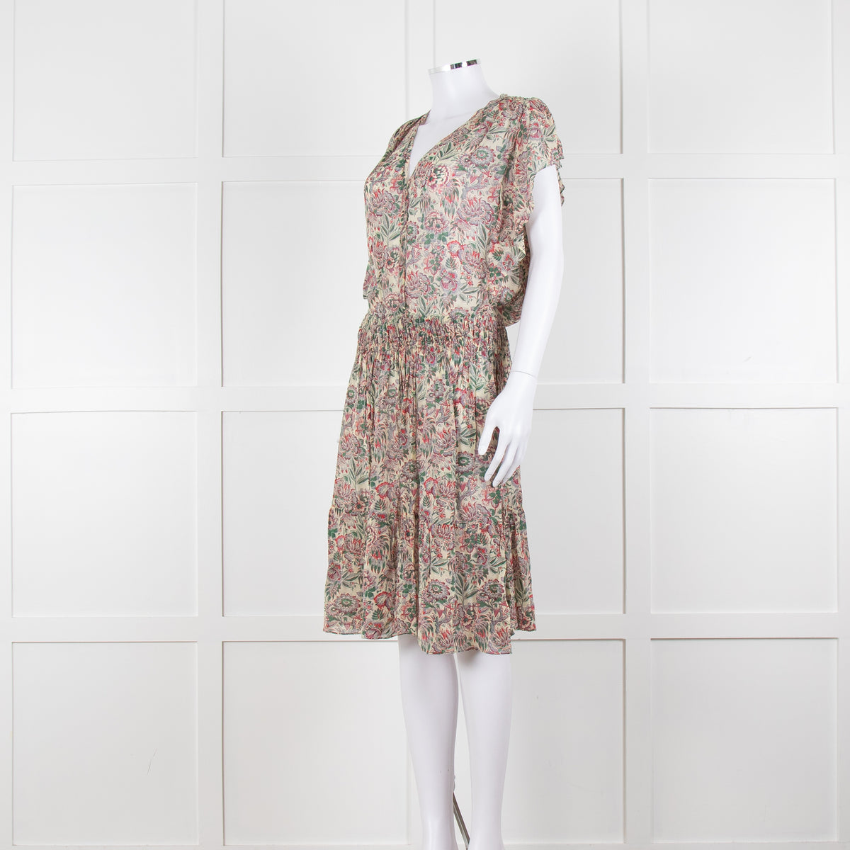Vanessa Bruno Cream Green Red Floral Sleeveless Dress