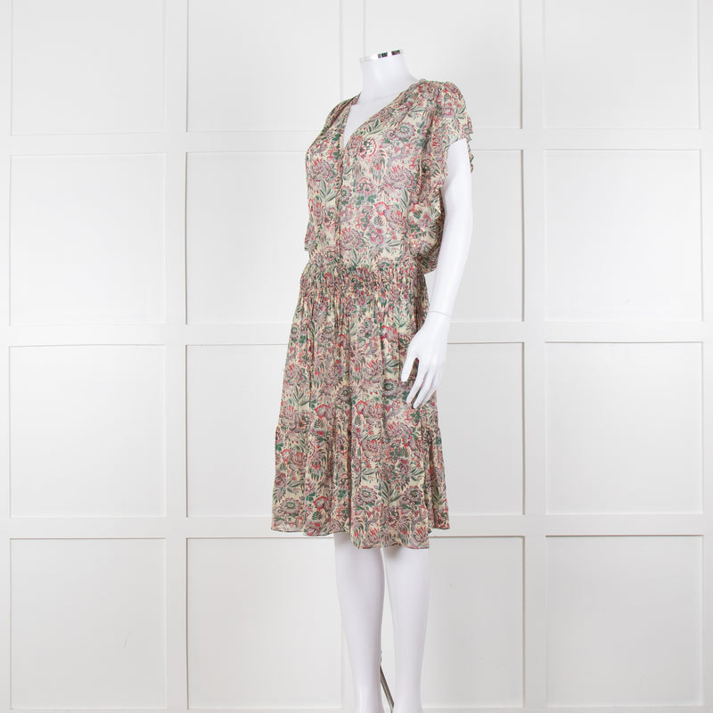 Vanessa Bruno Cream Green Red Floral Sleeveless Dress