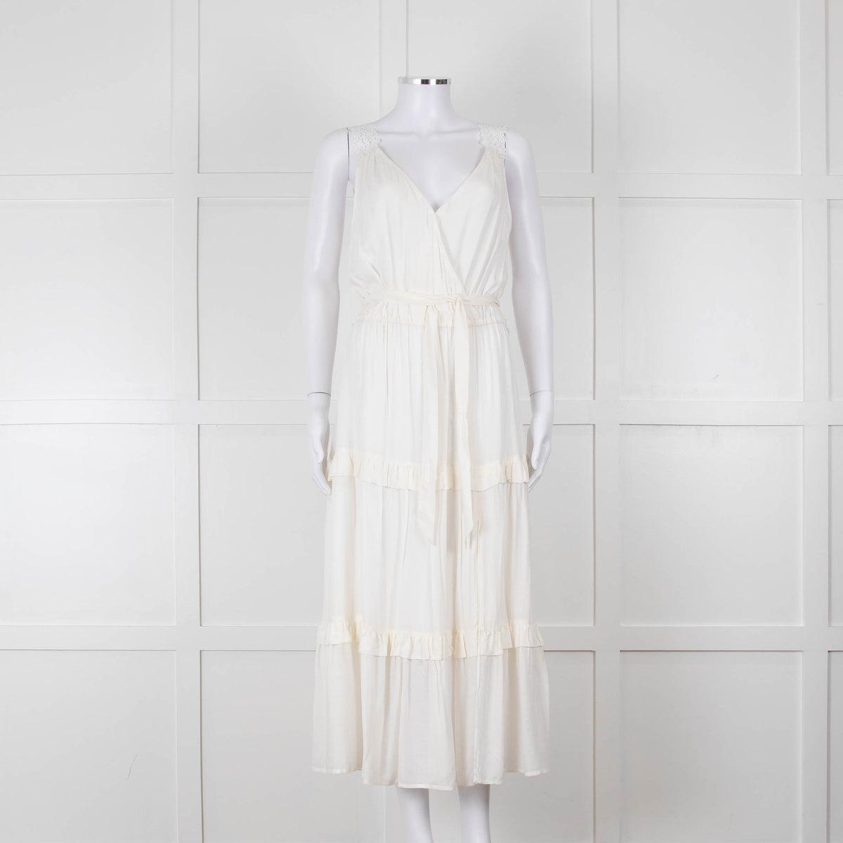 Paige Cream Sleeveless Tiered Frill Dress With Belt