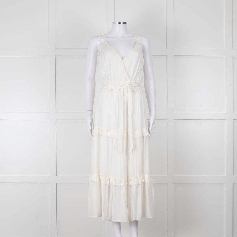 Paige Cream Sleeveless Tiered Frill Dress With Belt