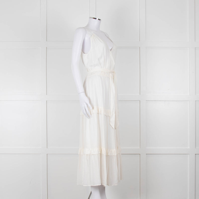 Paige Cream Sleeveless Tiered Frill Dress With Belt