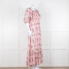 LoveShackFancy Pink Silk Chiffon Flower Print Off The Shoulder Ruffle Maxi Dress