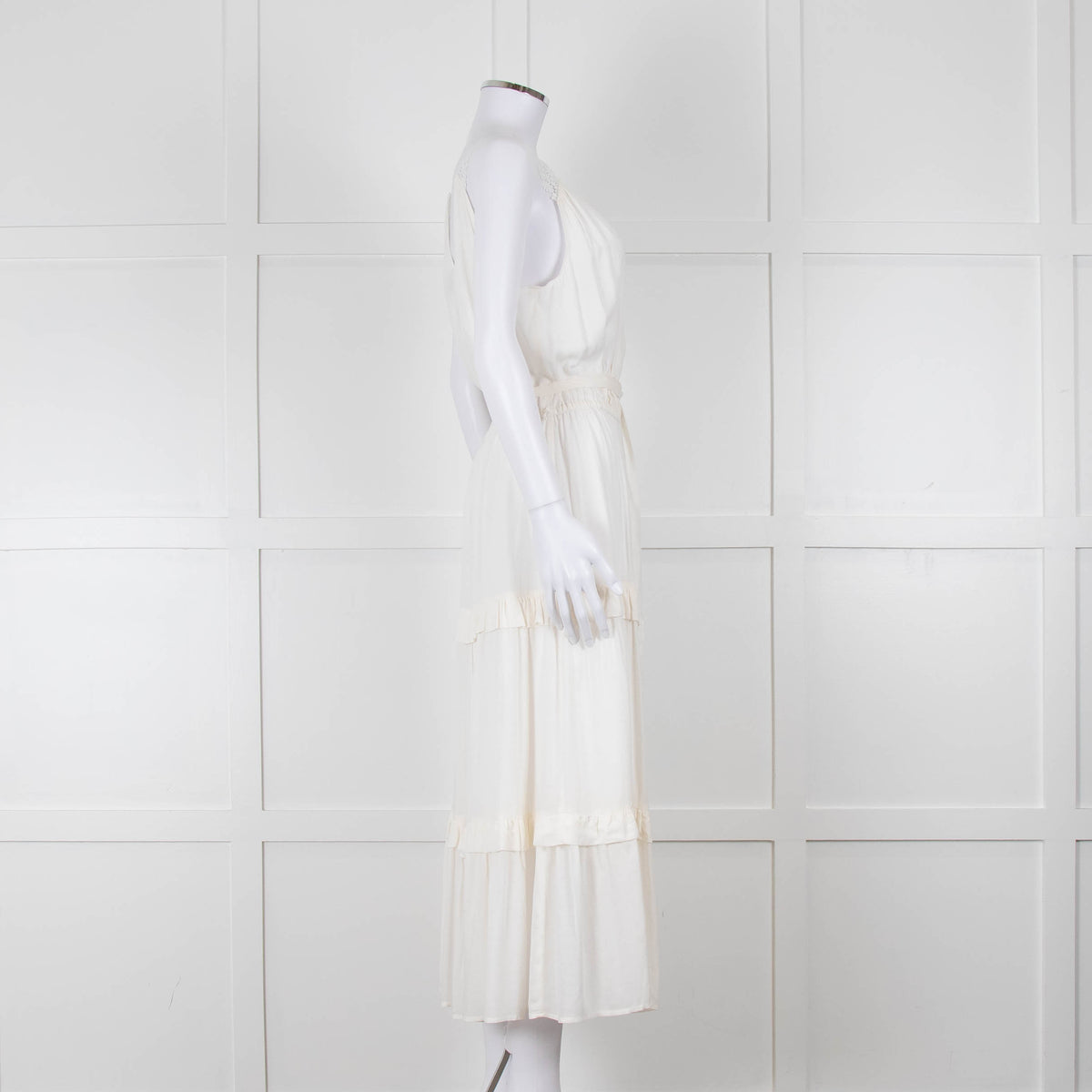 Paige Cream Sleeveless Tiered Frill Dress With Belt