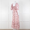 LoveShackFancy Pink Silk Chiffon Flower Print Off The Shoulder Ruffle Maxi Dress
