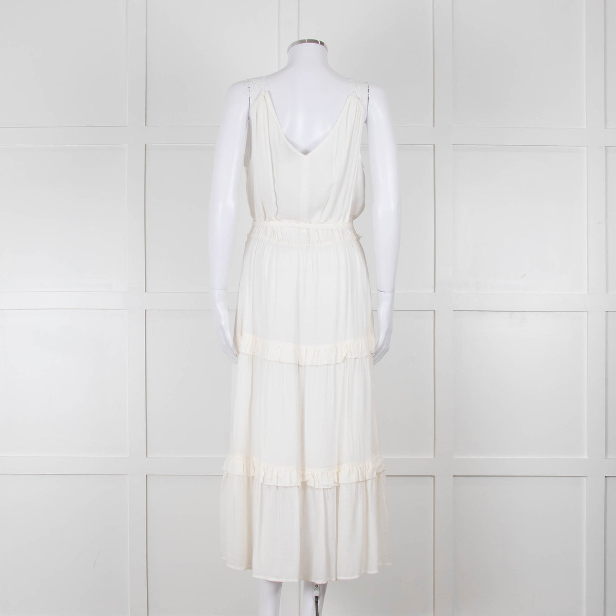 Paige Cream Sleeveless Tiered Frill Dress With Belt
