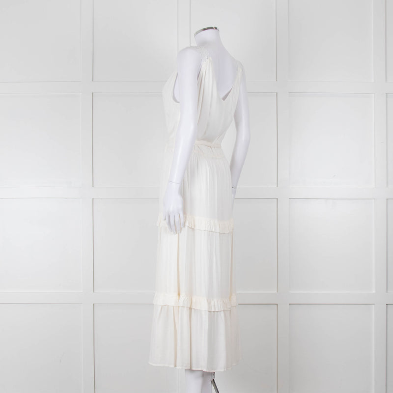 Paige Cream Sleeveless Tiered Frill Dress With Belt