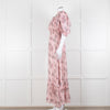 LoveShackFancy Pink Silk Chiffon Flower Print Off The Shoulder Ruffle Maxi Dress