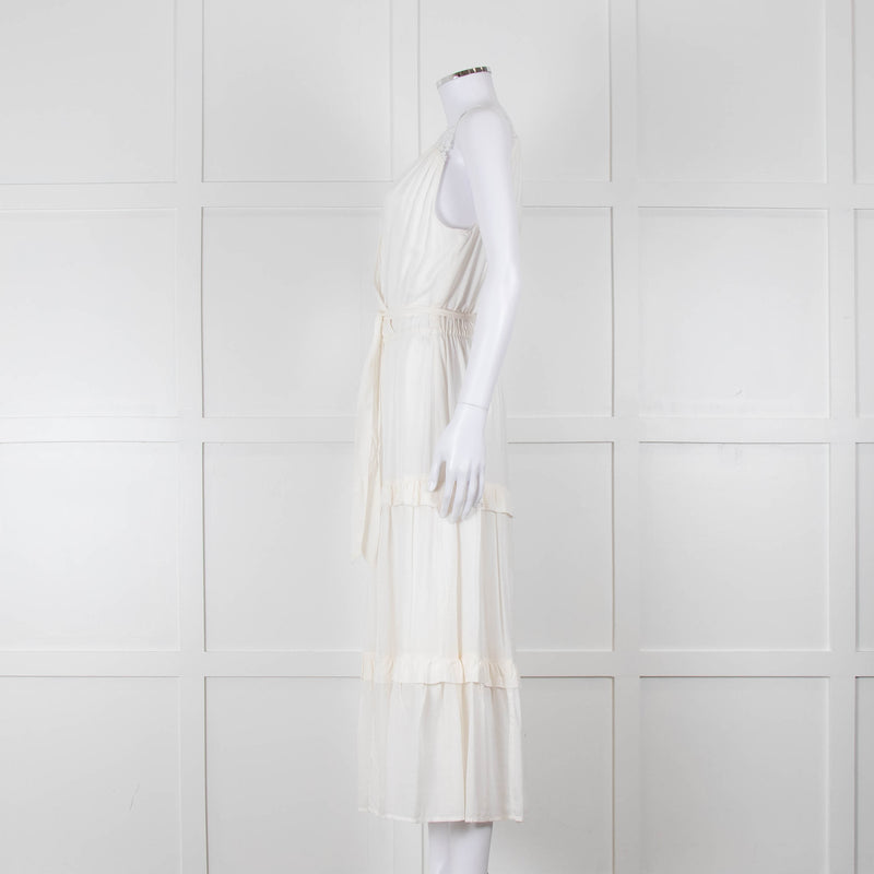 Paige Cream Sleeveless Tiered Frill Dress With Belt