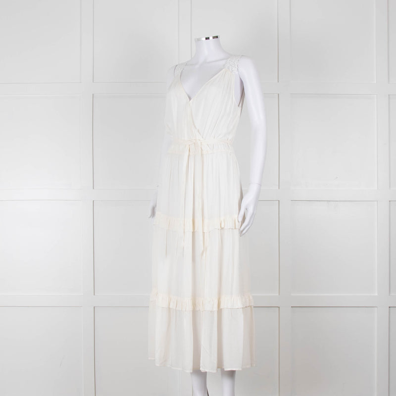Paige Cream Sleeveless Tiered Frill Dress With Belt