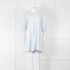 Ganni Pale Blue Cotton Embroidered Puff Sleeve Short Dress