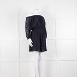 Rebecca Taylor Navy Blue Embroidered Wide Neck Mini Dress
