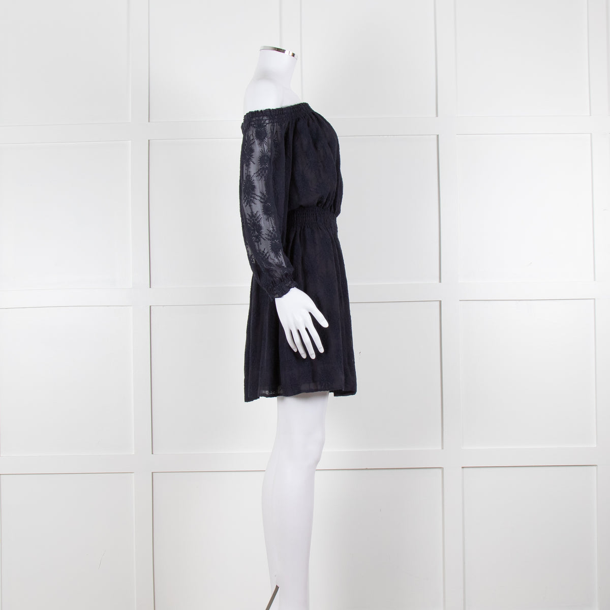 Rebecca Taylor Navy Blue Embroidered Wide Neck Mini Dress