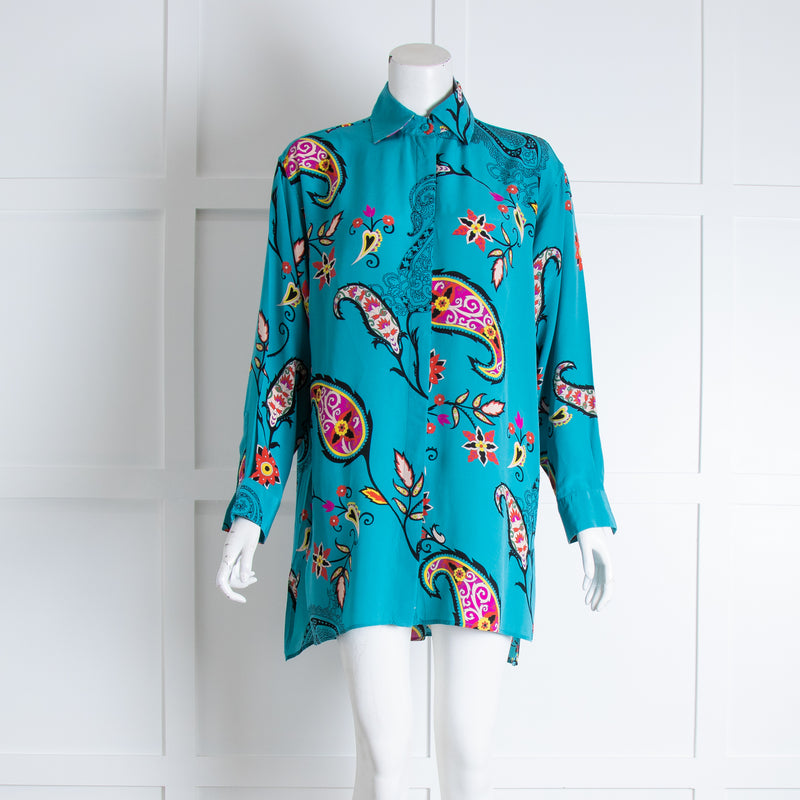 Etro Blue Pink Paisley Silk Shirt