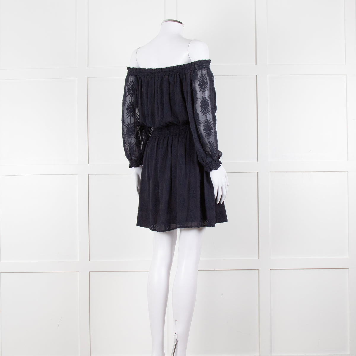 Rebecca Taylor Navy Blue Embroidered Wide Neck Mini Dress