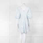 Ganni Pale Blue Cotton Embroidered Puff Sleeve Short Dress