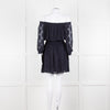 Rebecca Taylor Navy Blue Embroidered Wide Neck Mini Dress