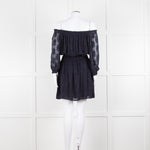 Rebecca Taylor Navy Blue Embroidered Wide Neck Mini Dress