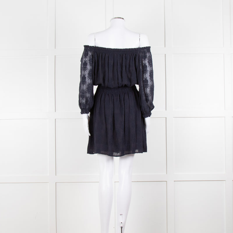 Rebecca Taylor Navy Blue Embroidered Wide Neck Mini Dress