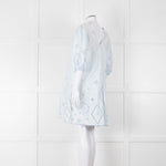 Ganni Pale Blue Cotton Embroidered Puff Sleeve Short Dress