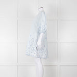 Ganni Pale Blue Cotton Embroidered Puff Sleeve Short Dress
