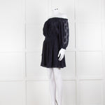 Rebecca Taylor Navy Blue Embroidered Wide Neck Mini Dress