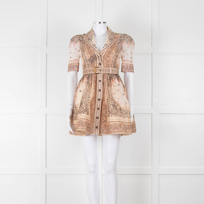 Zimmermann Beige Paisley Matchmaker Mini Shirt Dress