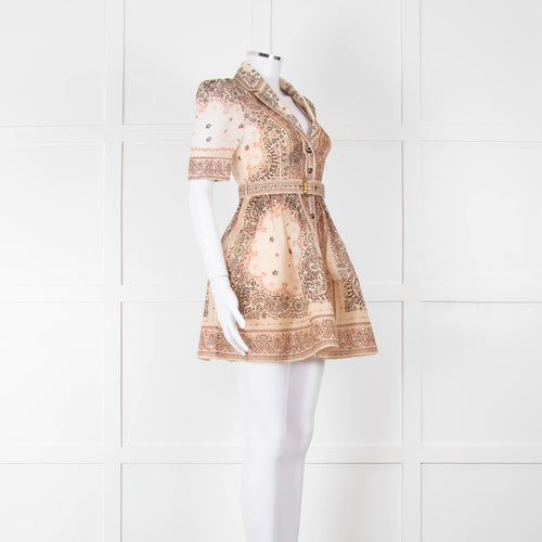 Zimmermann Beige Paisley Matchmaker Mini Shirt Dress