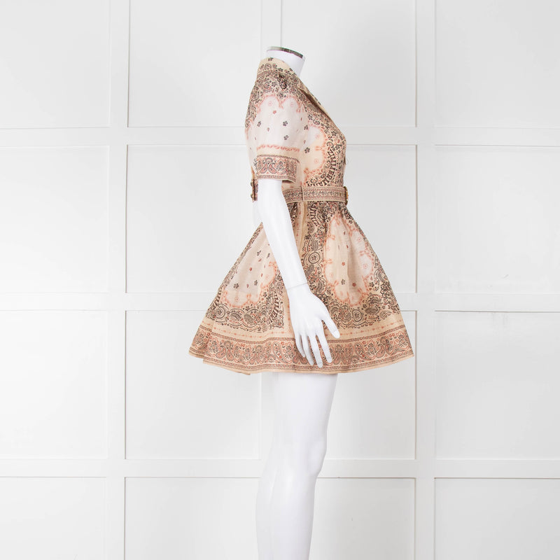 Zimmermann Beige Paisley Matchmaker Mini Shirt Dress