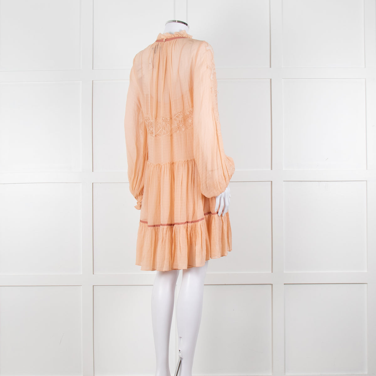 3.1 Philip Lim Peach Silk Lace Detail Tiered Short Dress With Slip