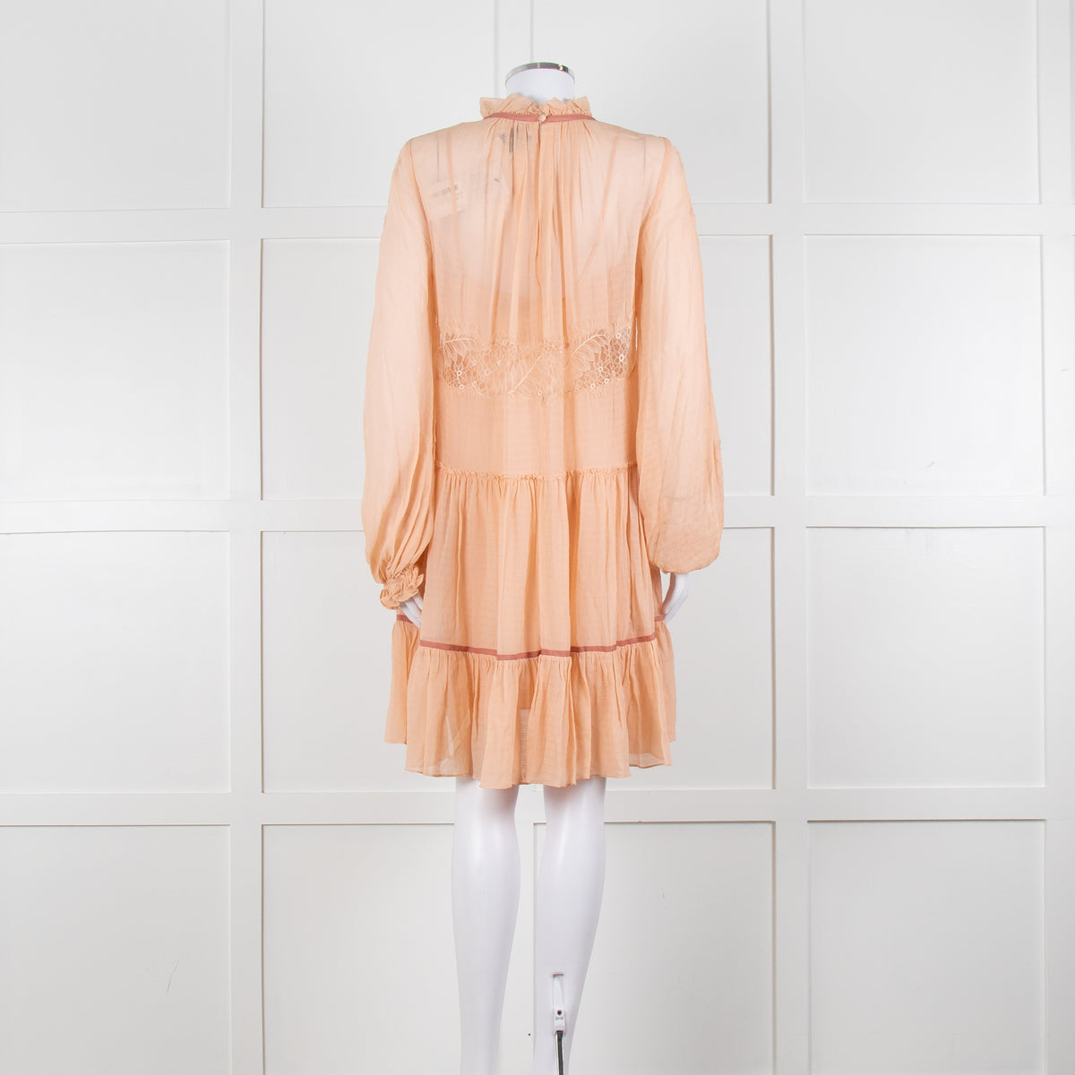 3.1 Philip Lim Peach Silk Lace Detail Tiered Short Dress With Slip