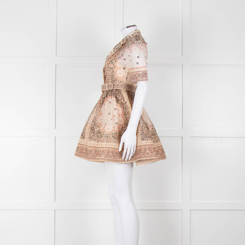 Zimmermann Beige Paisley Matchmaker Mini Shirt Dress