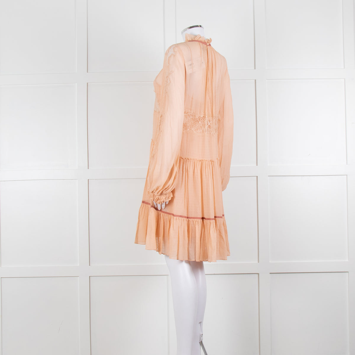 3.1 Philip Lim Peach Silk Lace Detail Tiered Short Dress With Slip