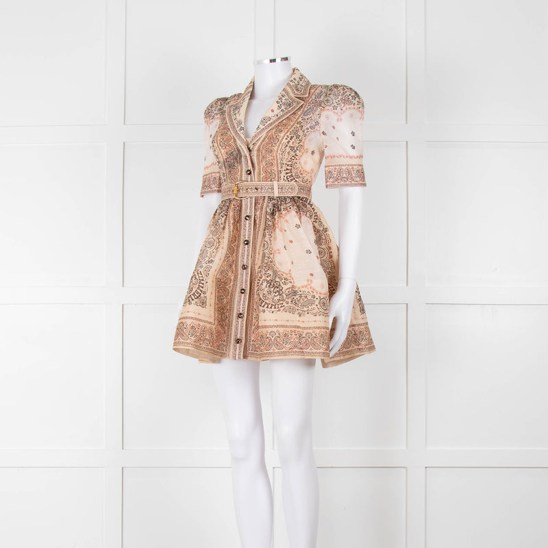 Zimmermann Beige Paisley Matchmaker Mini Shirt Dress