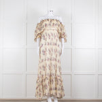 LoveShackFancy Cream Purple Chiffon Off The Shoulder Maxi Dress